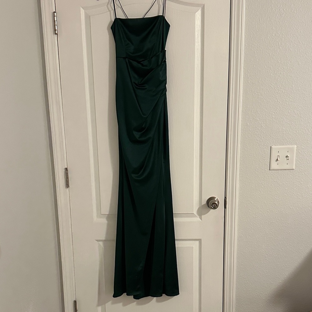 Windsor Emerald Green Satin Backless  Prom Dress